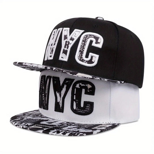 Flat brimmed embroidered NYC Snapback baseball hat