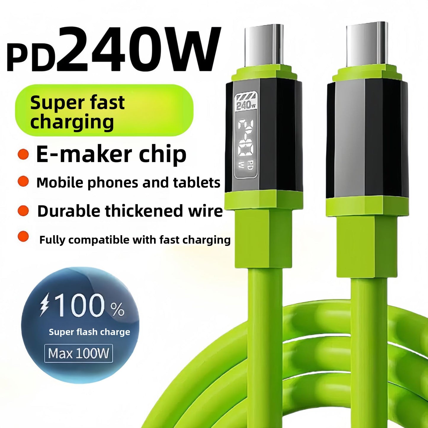 High Power 240W Fast Charging Data Cable for Mobile Devices