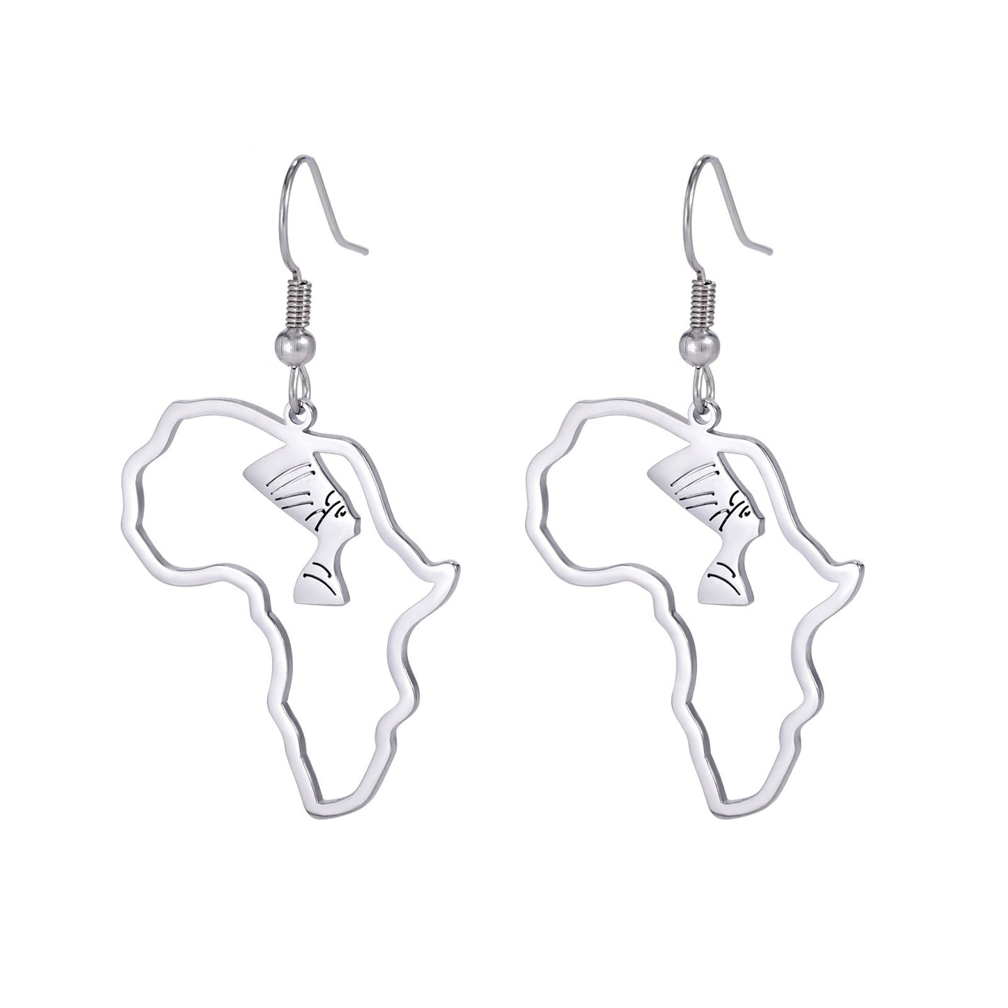 Hollowed out African map pendant earrings stainless steel earrings