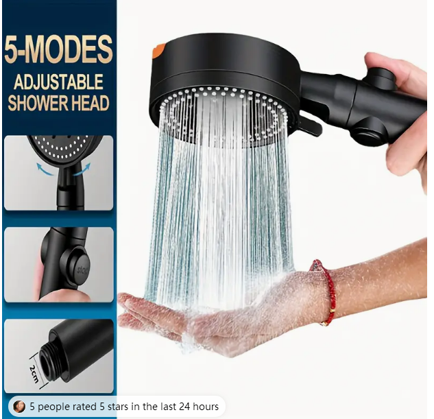 5 Modes, 360°Adjustable Detachable Hydro Jet Shower Head