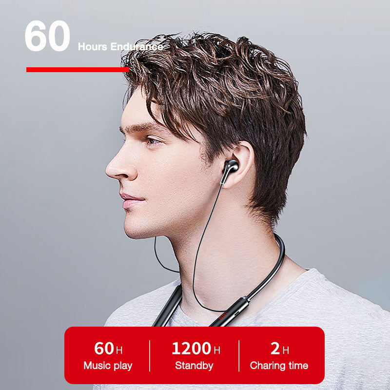 60 Hours Around Neck Headband Bluetooth Headphones Stereo Bass Wireless Headphone LED Display Headset TF Card