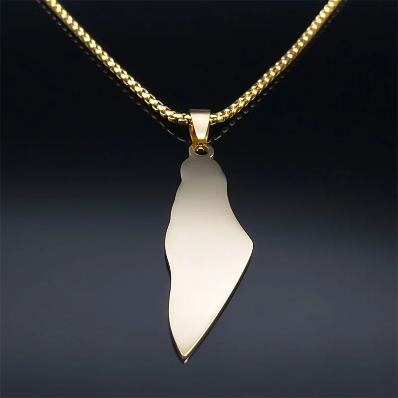 Palestine Map National Flag Necklace for Women Men Stainless Steel Gold Color Country Geography Chain Jewish Jewelry