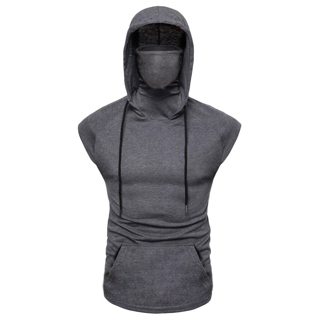 Mask Button Sports Vest Hooded Splice Large Open-Forked Vest