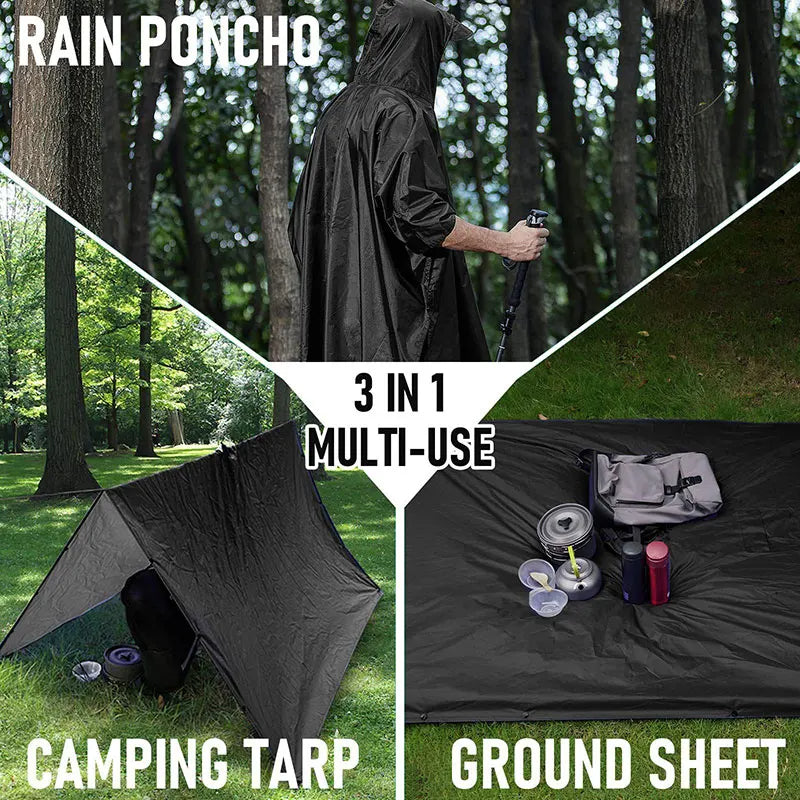 3 In 1 Outdoor Raincoat Hooded Sleeve Waterproof Rain Poncho