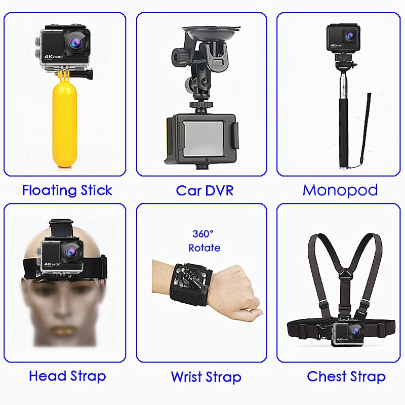 H10 EIS Anti-shake Action Camera Ultra HD 4K / 60fps WiFi 2.0" 170D Underwater Waterproof Cam Helmet Vedio Go Sport Pro Camera