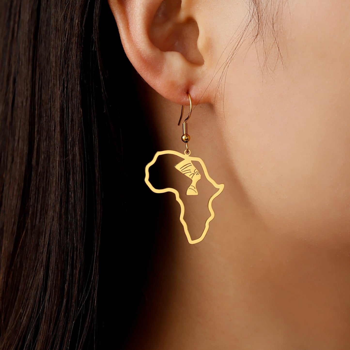 Hollowed out African map pendant earrings stainless steel earrings