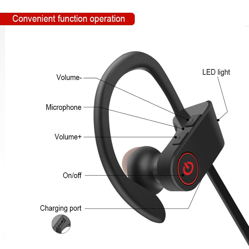 Bass Bluetooth Headphones Waterproof Wireless Headphone Wireless Stereo with Mic