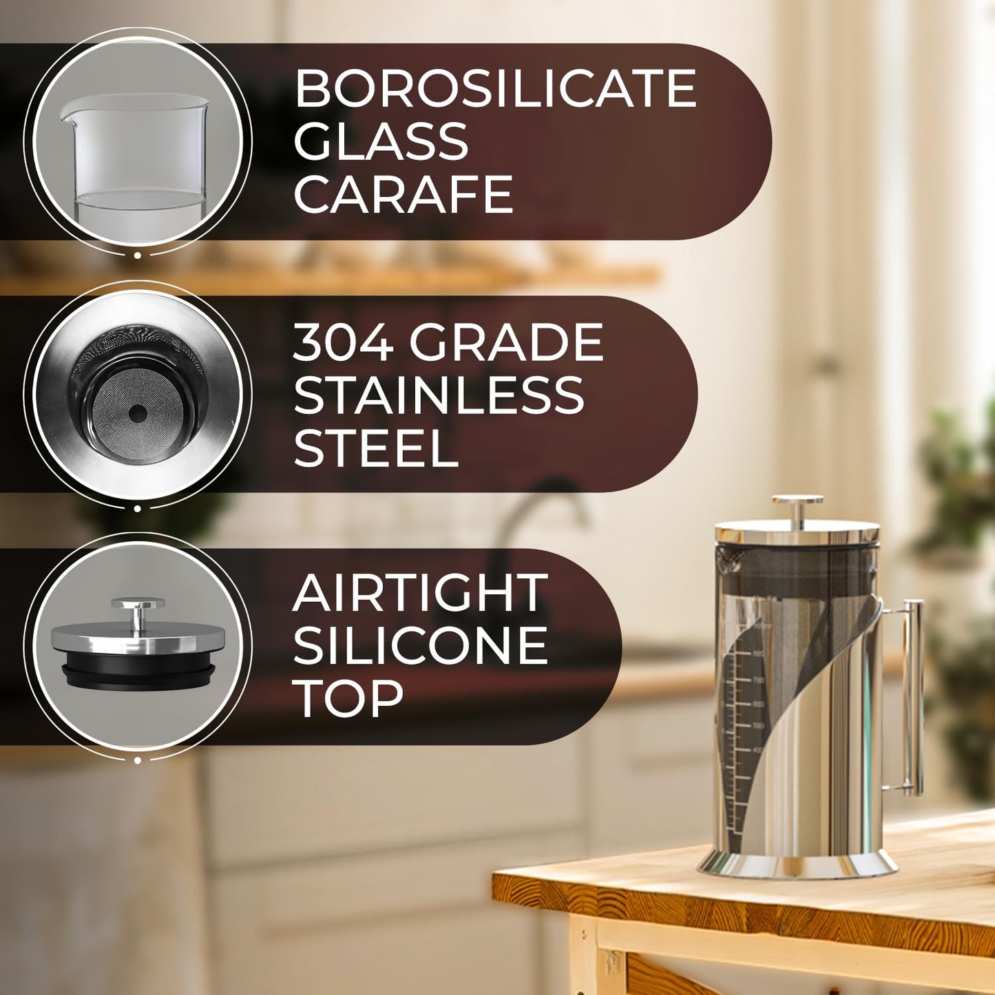 Cafe Du Chateau Cold Brew Coffee Maker - 34oz Airtight Iced Coffee & Tea Pitcher with Measuring Label, Stainless Steel Filter, Ideal for Fridge Storage