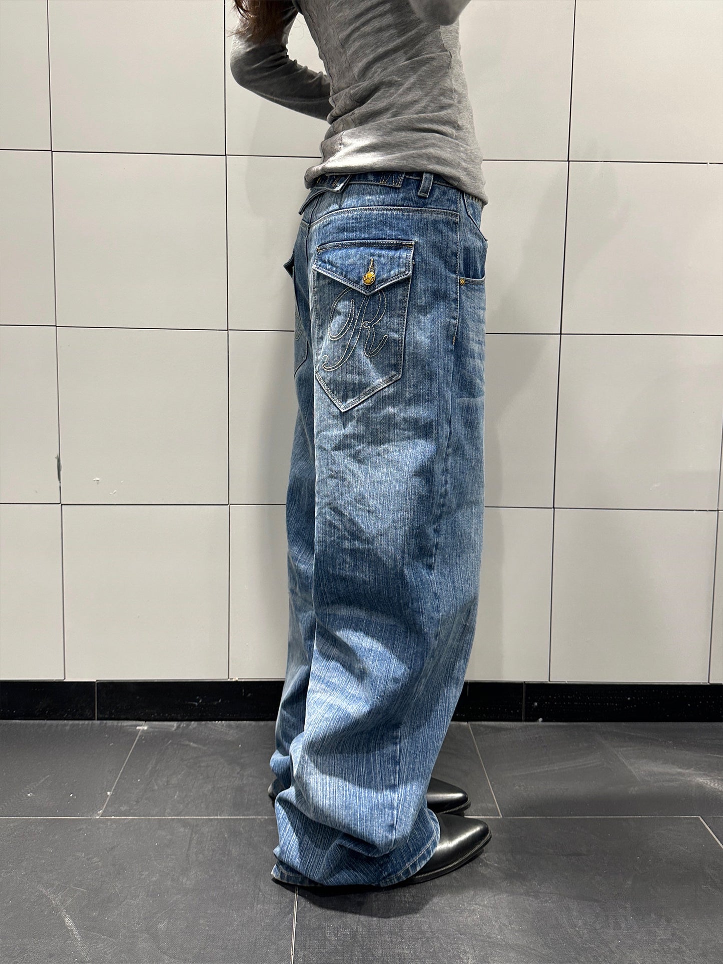 Retro Buckle Bamboo Joint Jeans
