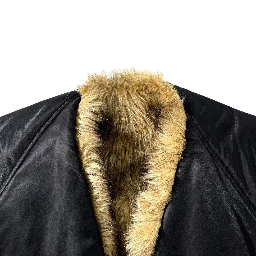 Slimming with rope straps inside, faux fur jacket