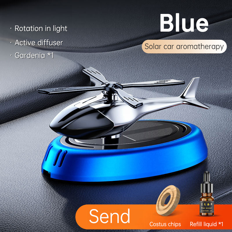 Solar Powered Rotating Helicopter Aromatherapy Car Ornament Car Air Freshener Alloy + Add Perfume to internal Wood Machine