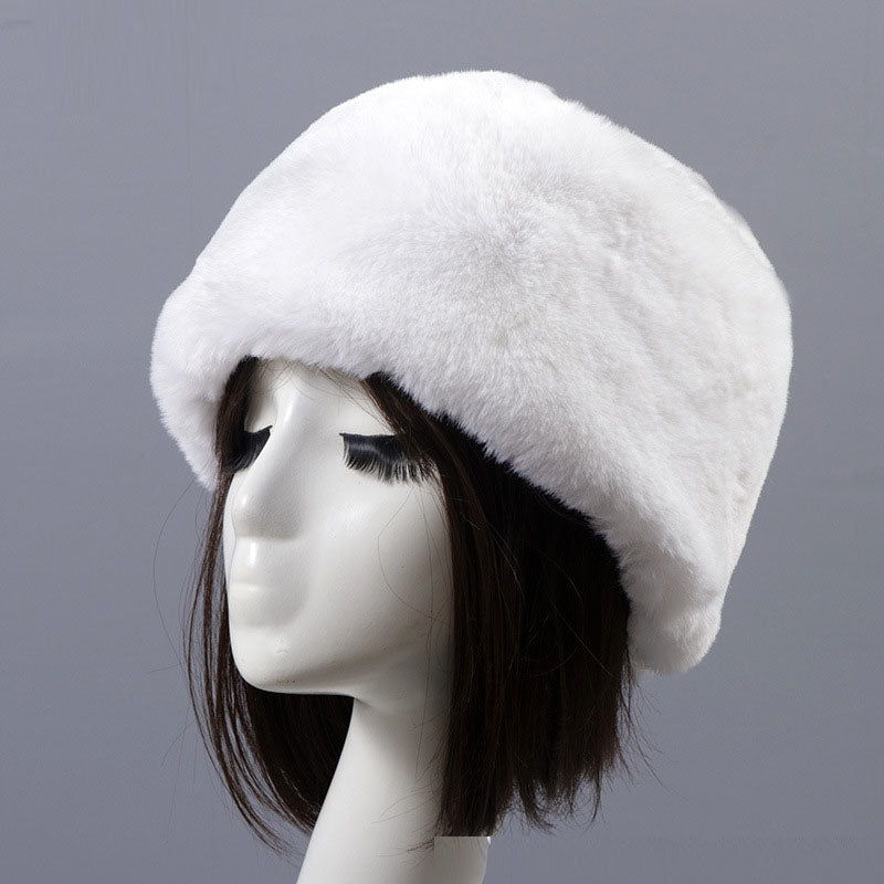 Otter Rabbit simulation fur round flat top brimless hat