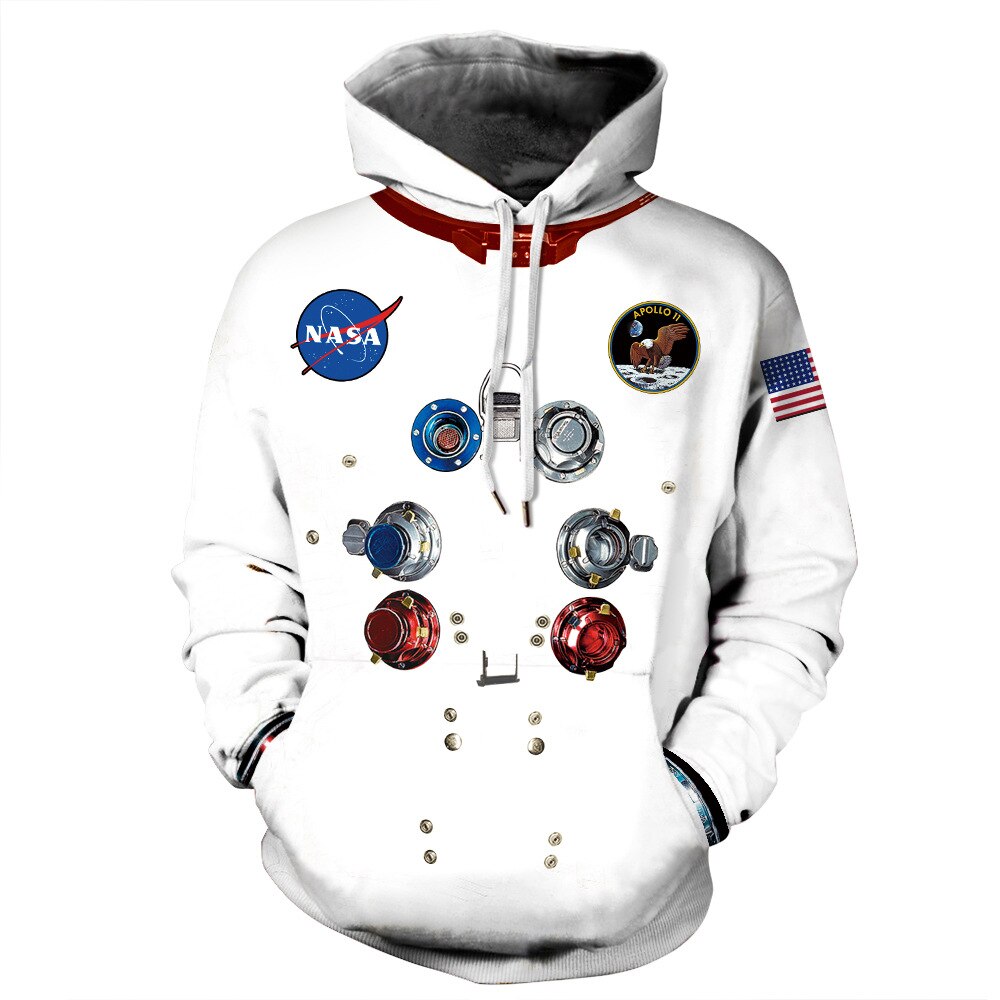 3D Printed Astronaut Space Suit Pullover Sweatshirt Pocket Hoodies