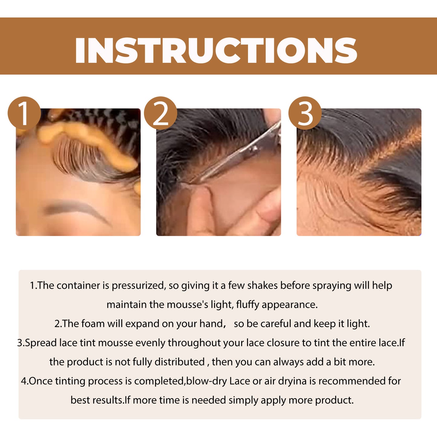 Lace Tint Mousse, No Damage Hair Easy To Color Wig Color Disposable Hair Conditioner