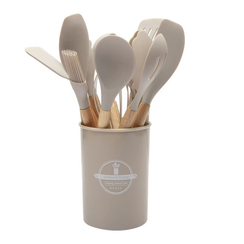 Wooden Handle Silicone Kitchenware 12-Piece Set