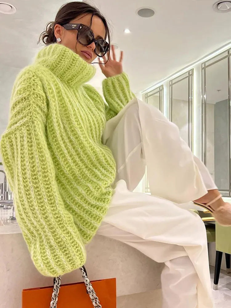 Turtleneck Knitted Pullover Sweater Fashion Solid Oversized Thicken Jumper