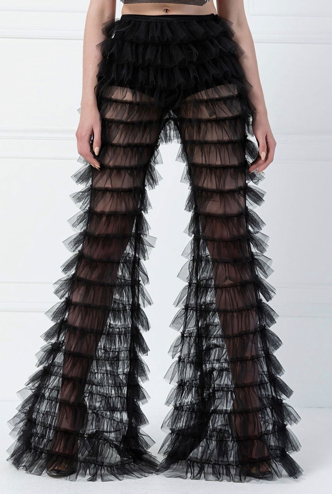 Layered Mesh Flare Pants