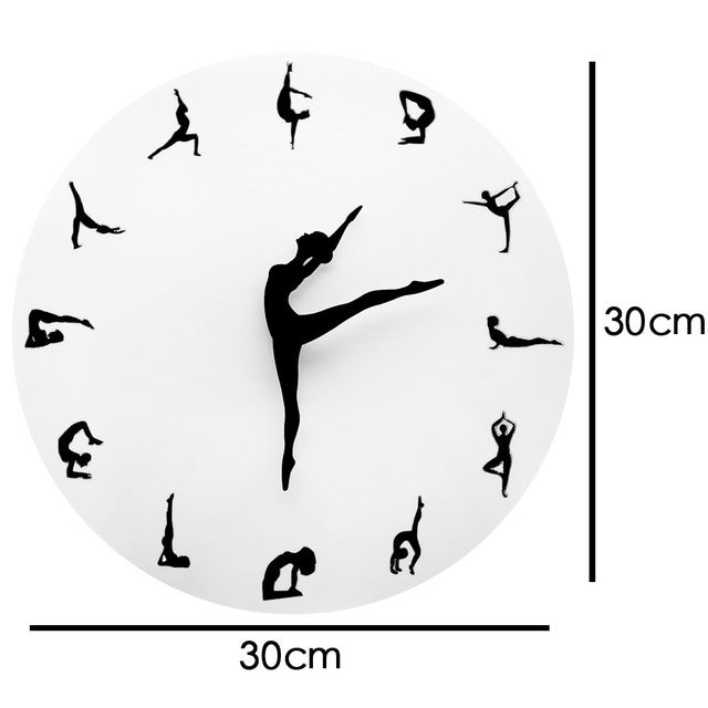 Yoga Postures Wall Clock GYM Fitness Flexible Girl Silent Modern Clock