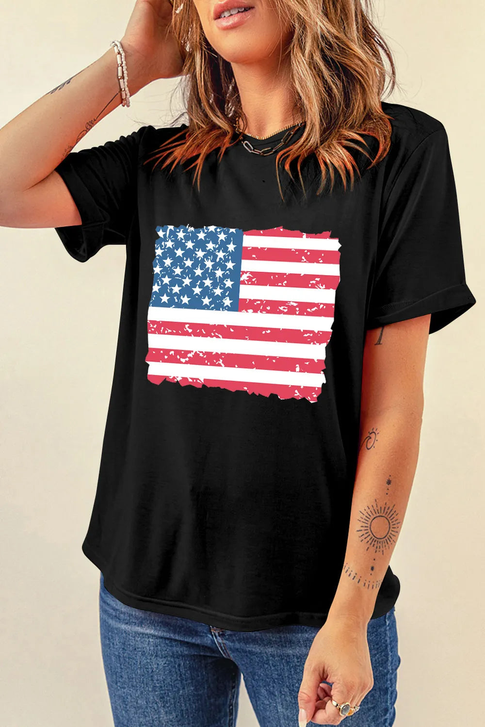 U.S. Flag Round Neck Short Sleeve T-Shirt
