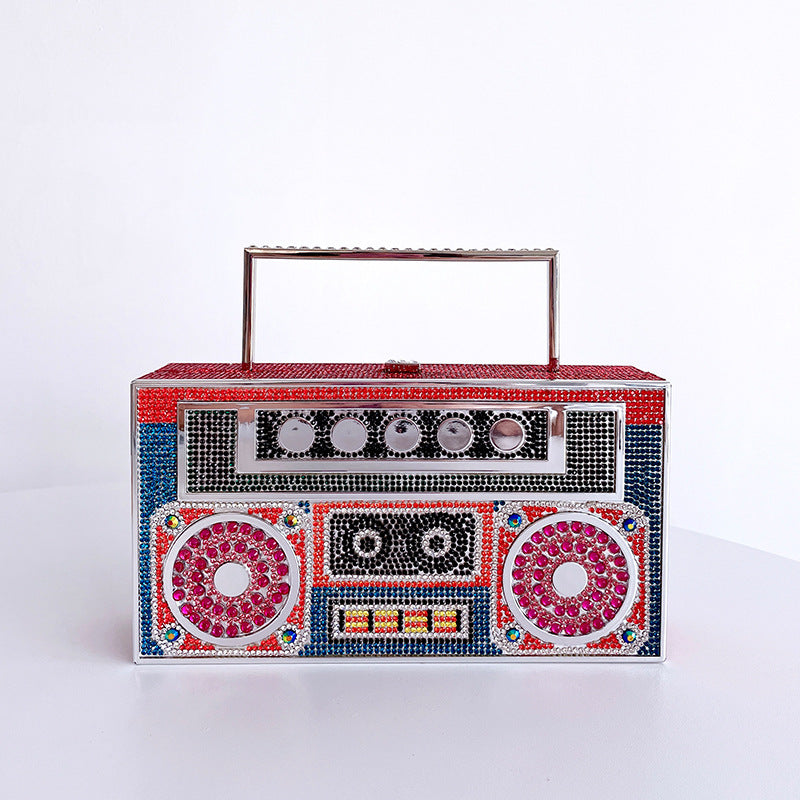 Shiny Rhinestone Boom Box Style Purse Handbag