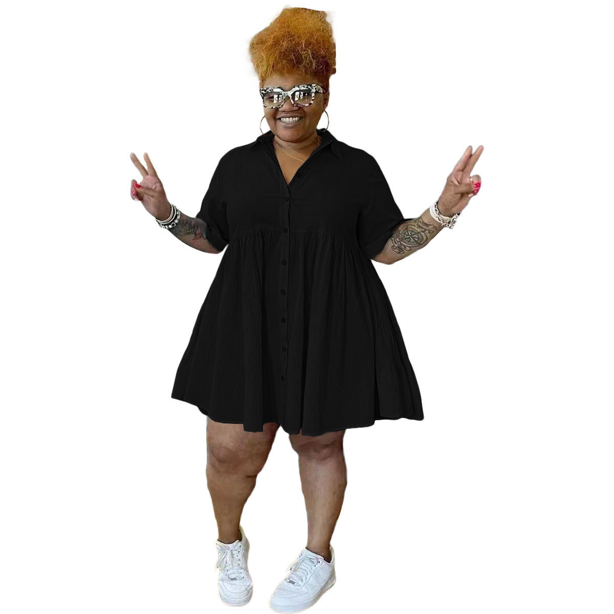 Single-Breasted Plus Size Cotton and Linen Dress