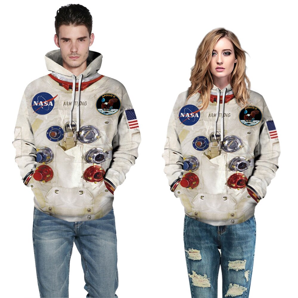 3D Printed Astronaut Space Suit Pullover Sweatshirt Pocket Hoodies