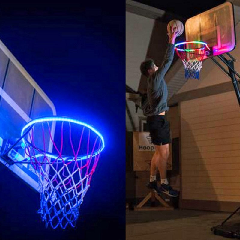 1 PCS LED Basketball Hoop Light Basketball Rim Changing Induction Lamp Solar Light Playing At Night LED Strip Lamp