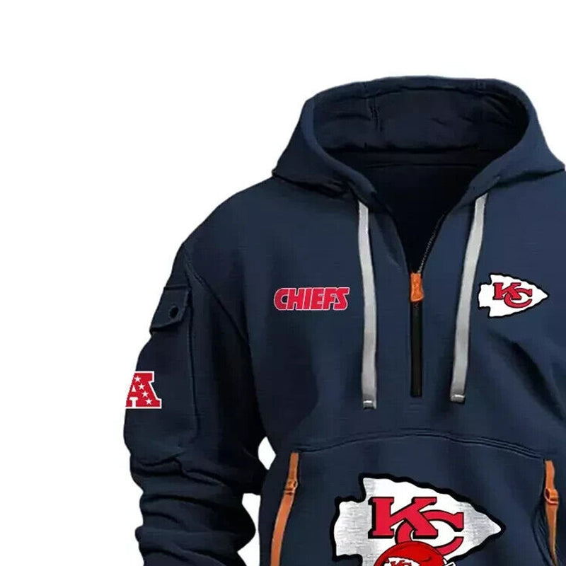 KC Cheifs Multi Pocket Zipper Football Team Hoodies