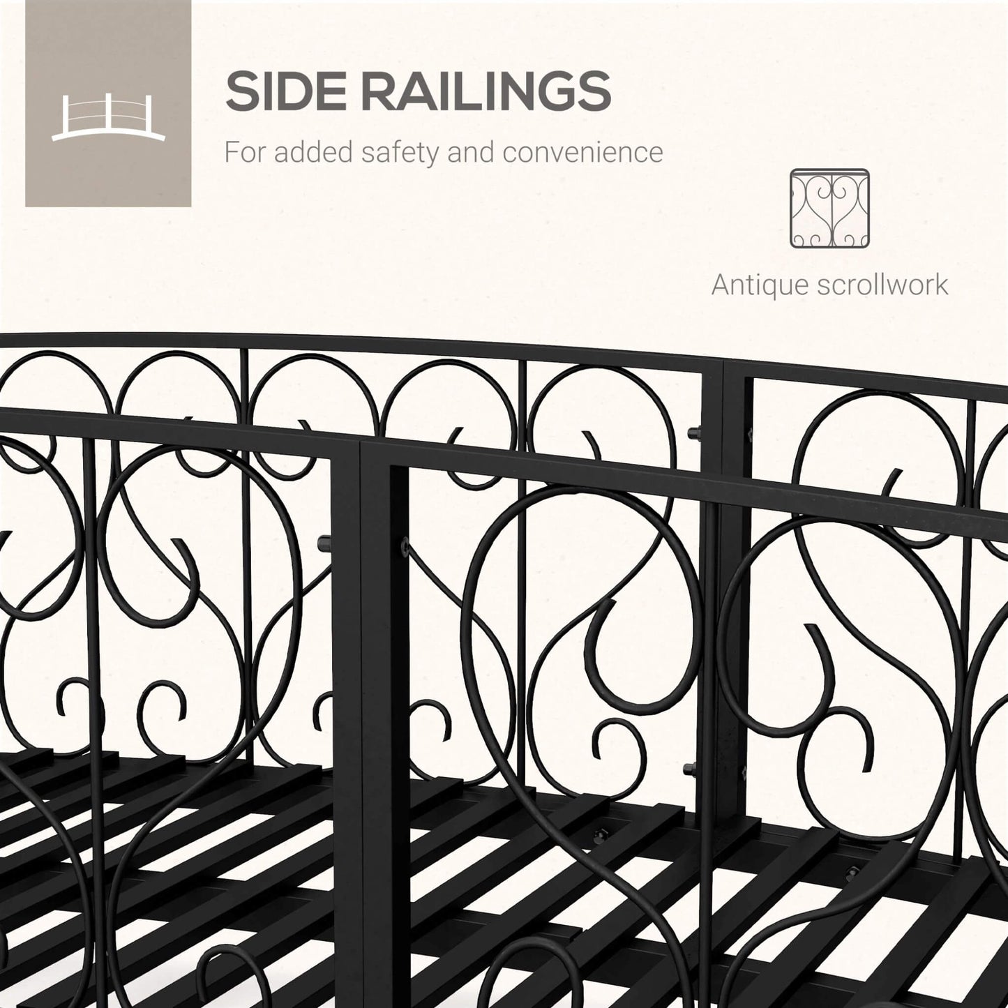 7FT Decorative Metal Arch Footbridge Garden Bridge With Safety Siderails (SAK53829)