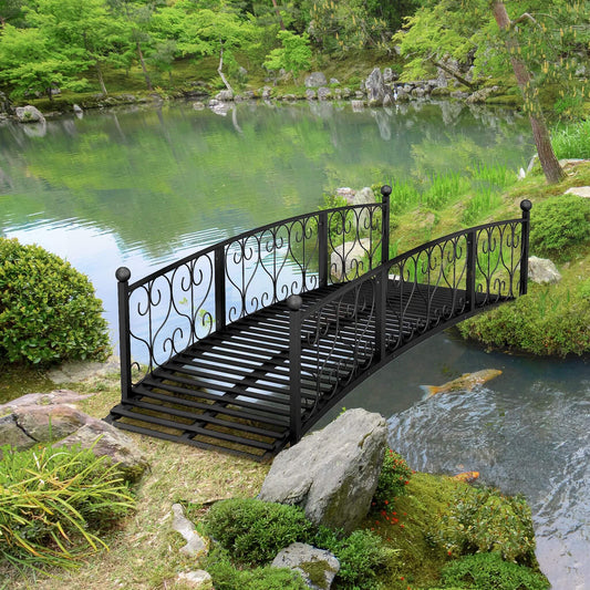 7FT Decorative Metal Arch Footbridge Garden Bridge With Safety Siderails (SAK53829)