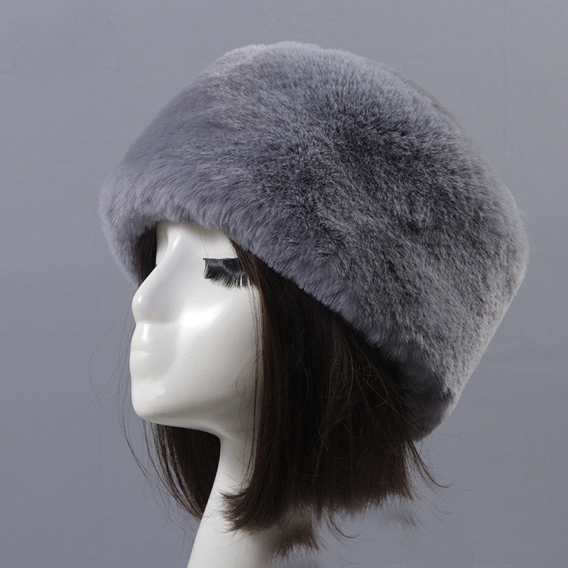 Otter Rabbit simulation fur round flat top brimless hat