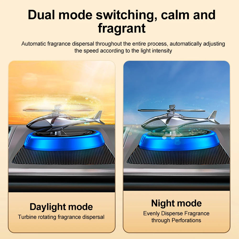 Solar Powered Rotating Helicopter Aromatherapy Car Ornament Car Air Freshener Alloy + Add Perfume to internal Wood Machine