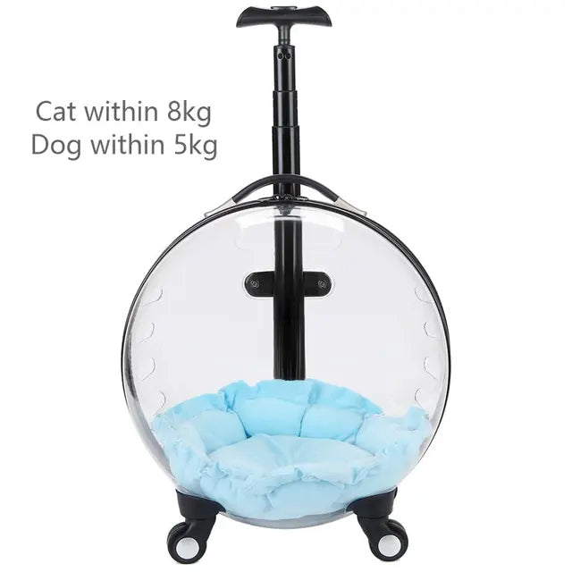 Rolling Pet Travel Trolley with Wheel, Transparent Capsule, Puppies, Dogs, Cat Carriers Bag, 5-20Kg