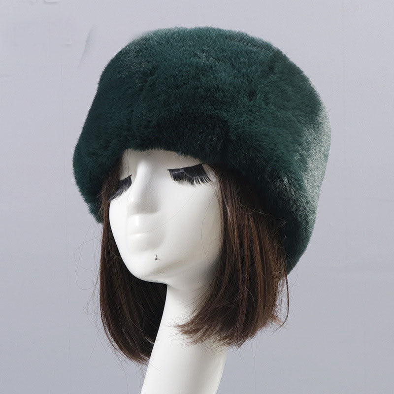 Otter Rabbit simulation fur round flat top brimless hat