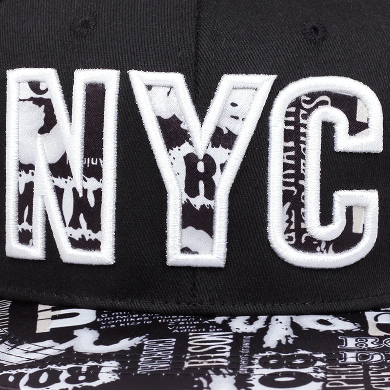 Flat brimmed embroidered NYC Snapback baseball hat