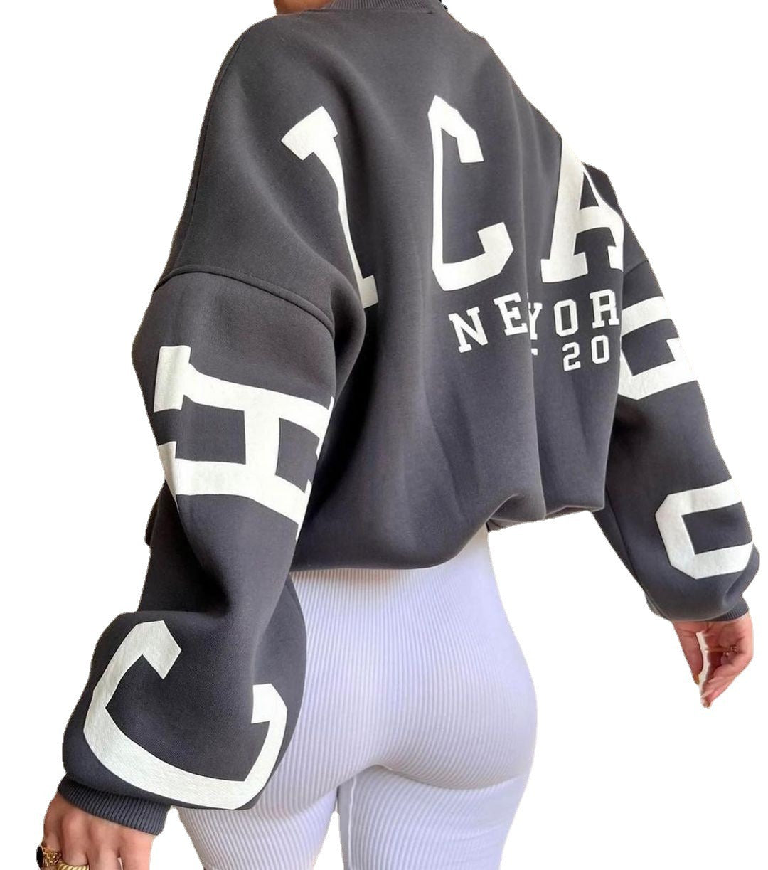 3D C H I C A G O Printed Fashion Fleece Long Sleeve Loose Hoodie