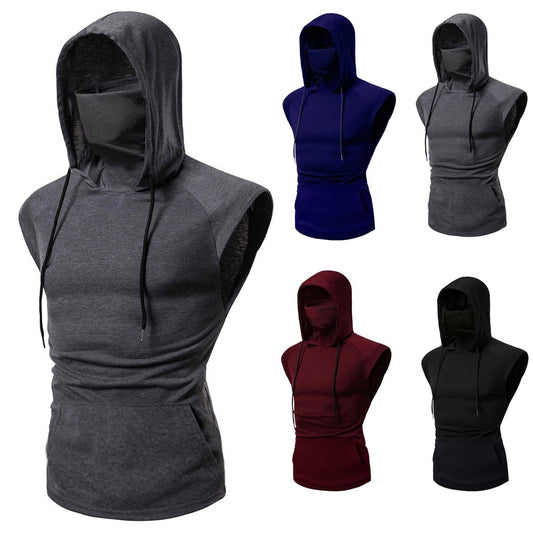 Mask Button Sports Vest Hooded Splice Large Open-Forked Vest