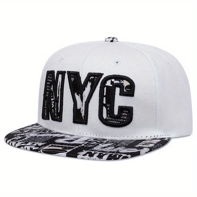 Flat brimmed embroidered NYC Snapback baseball hat