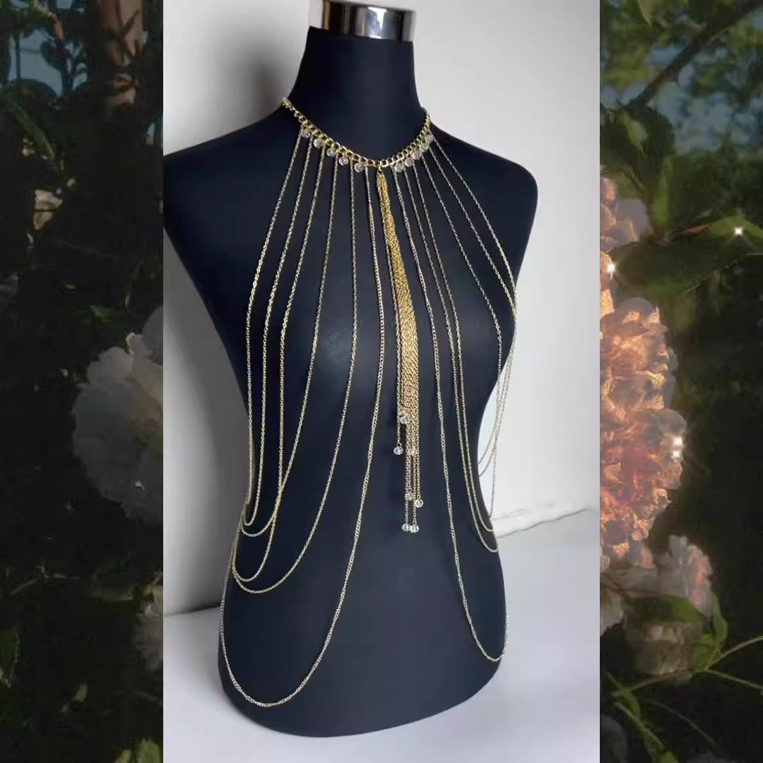 Crystal Multi layered Long Necklace Body Chain