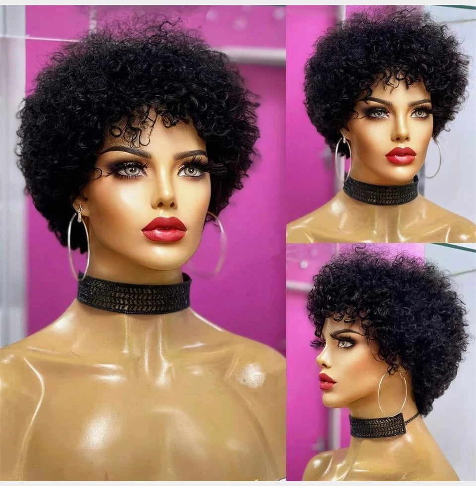 Bouncy Afro Kinky Curly Wigs Glueless Pre Plucked Machine Made Wig Brazilian Virgin Remy Human Hair Wig