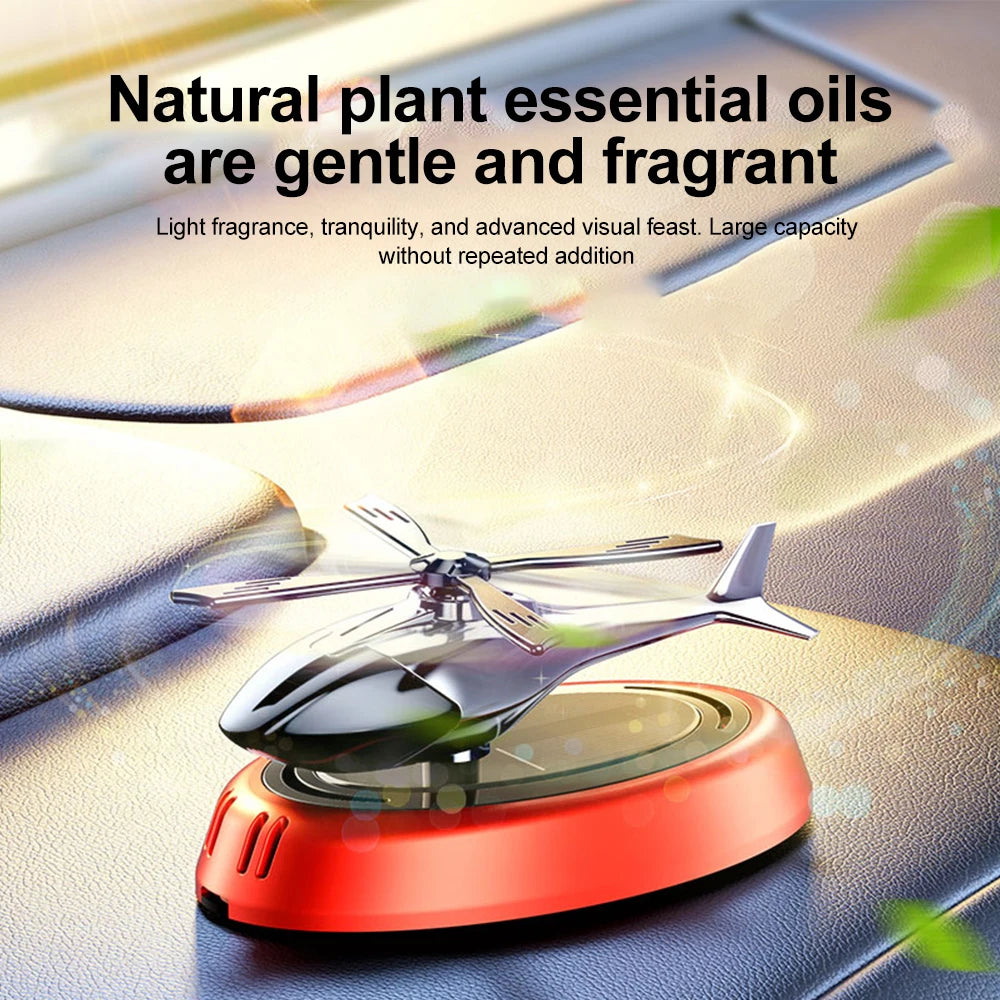 Solar Powered Rotating Helicopter Aromatherapy Car Ornament Car Air Freshener Alloy + Add Perfume to internal Wood Machine