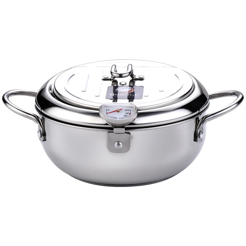 Deep Frying Pot with a Thermometer and a Lid 304 Stainless Steel Kitchen Tempura Fryer Pan 20 24 cm