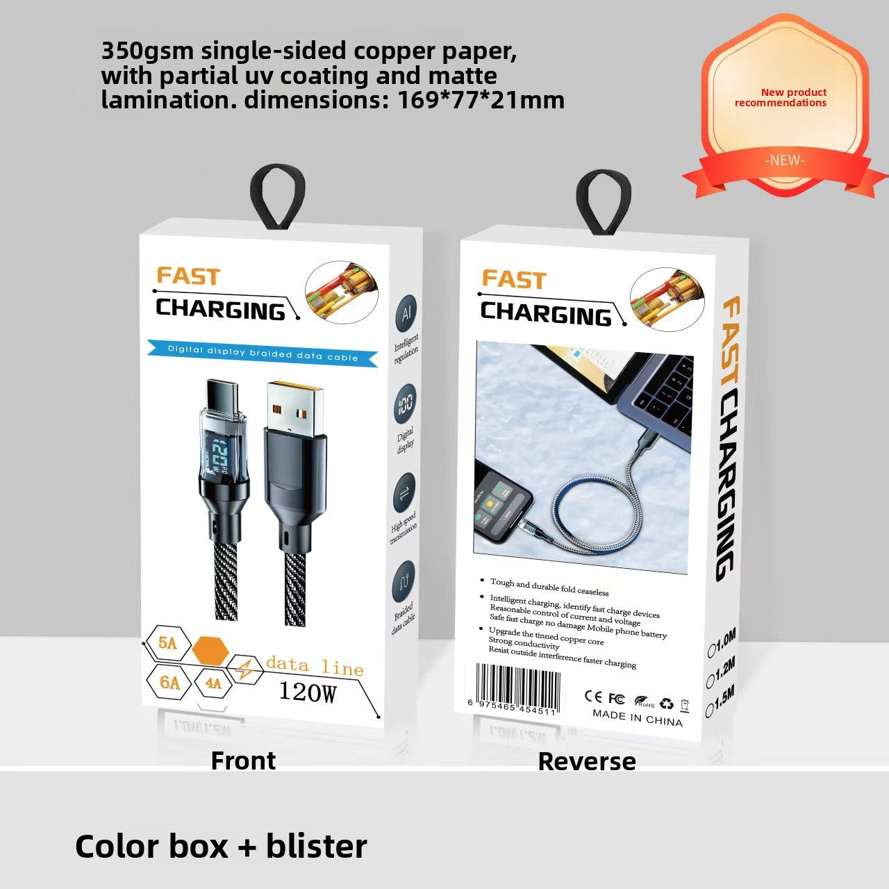 120W Digital Display Fast Charging Data Cable with Smart Power Off