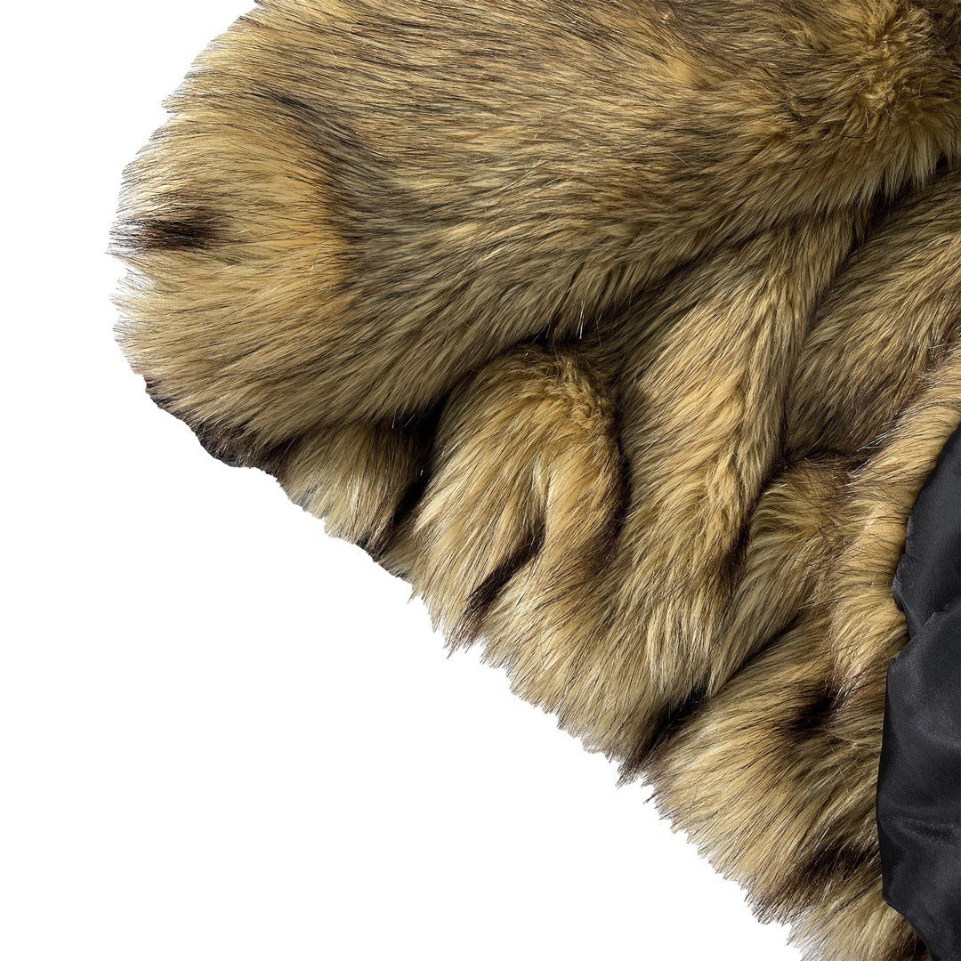 Slimming with rope straps inside, faux fur jacket