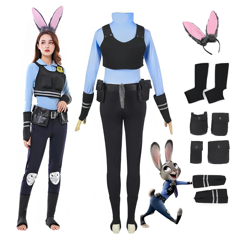 NEW!!! Zootopia Judy Bunny Costume Disguise Cartoon Zoo Roleplay Fantasia Outfits