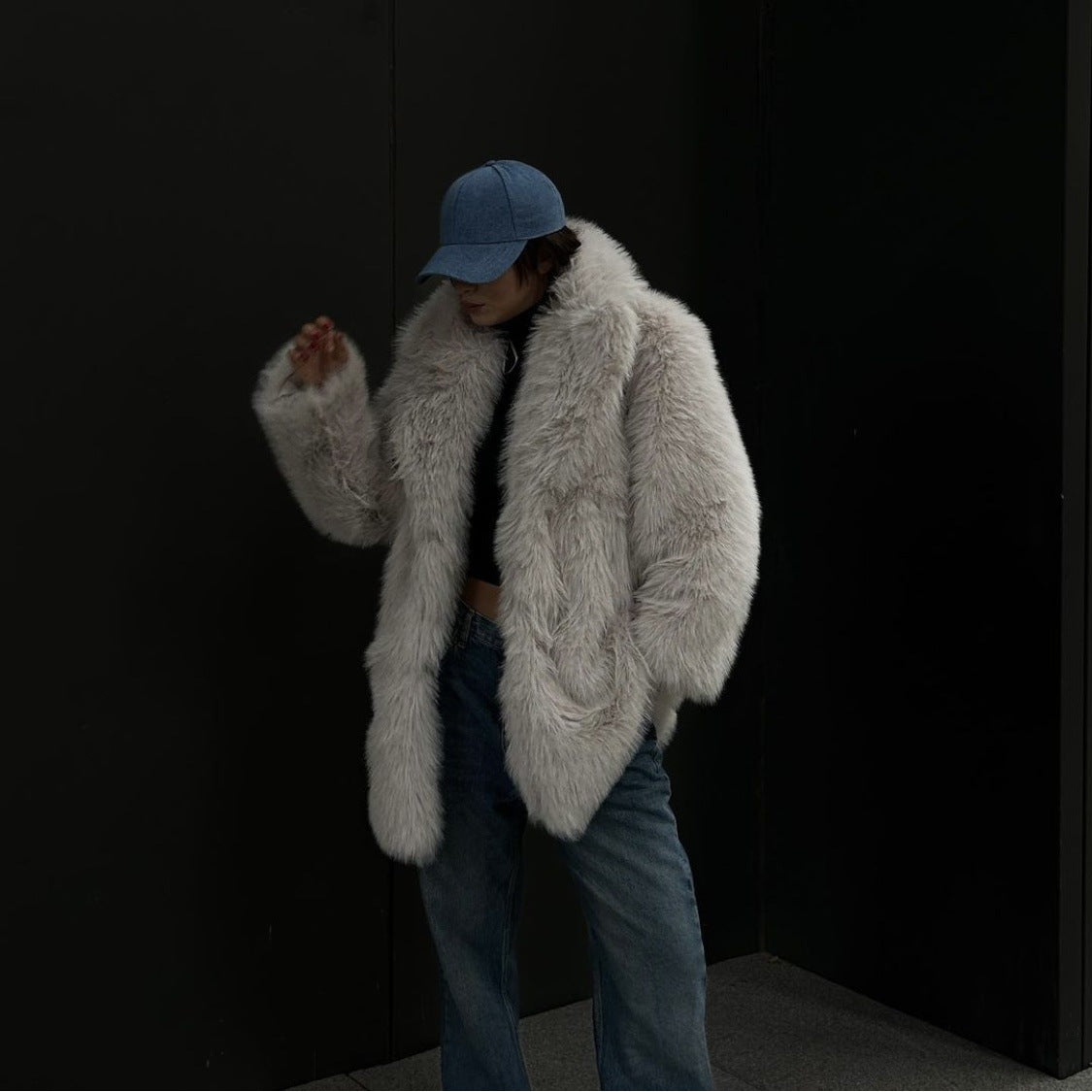 Toka Suit Collar Khaki Faux Fur warm loose jacket