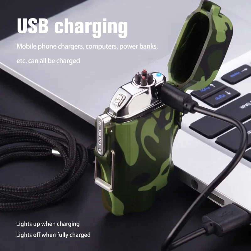 Dual Plasma Arc Lighter with Flashlight Waterproof USB Electric Cigarette Lighter Hiking Starter Turbo lighter