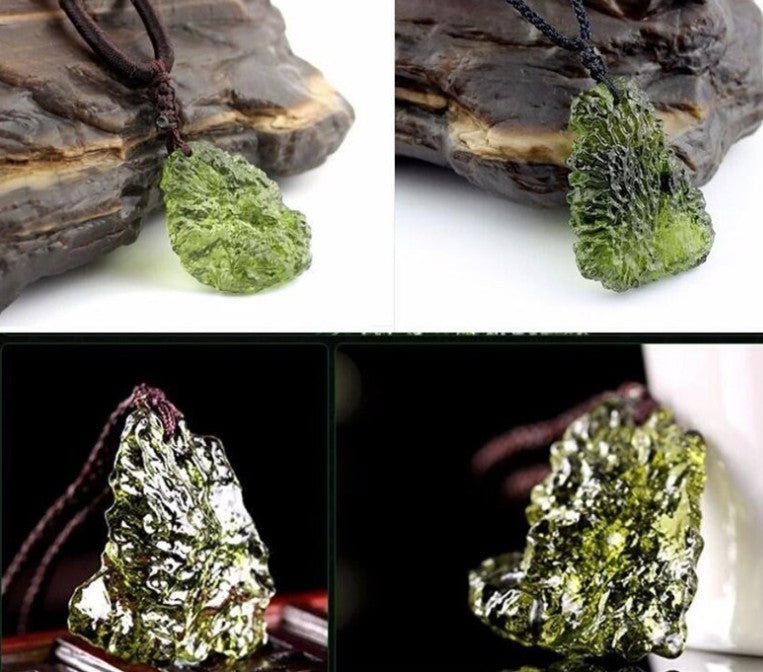 1Pcs Natural Czech meteorite pendant rough green meteorite jewelry necklace fine crystal gravel
