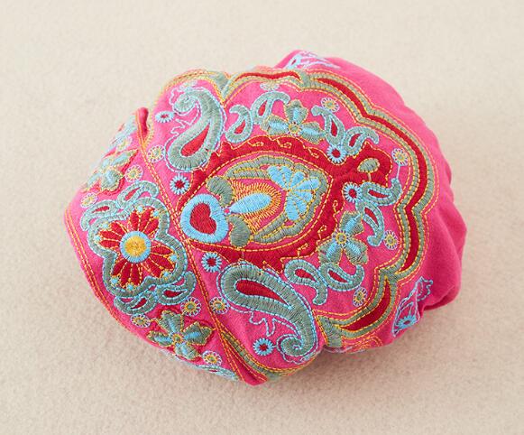 Vintage Embroidery Flowers Bandanas Red Print Hat