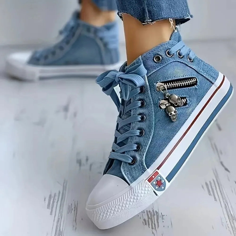 Denim cloth breathable canvas high top Sneakers
